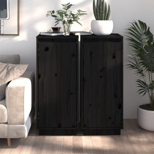 Sideboards 2 pcs Black 12.4"x13.4"x29.5" Solid Wood Pine