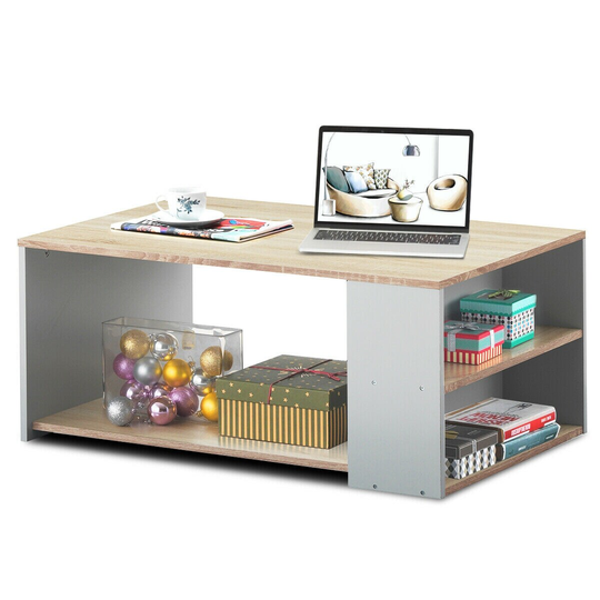 Gymax 2-Tier Coffee Table Sofa Side Table w/ 2 Storage Shelves Living - 35'' X 23'' X 16''