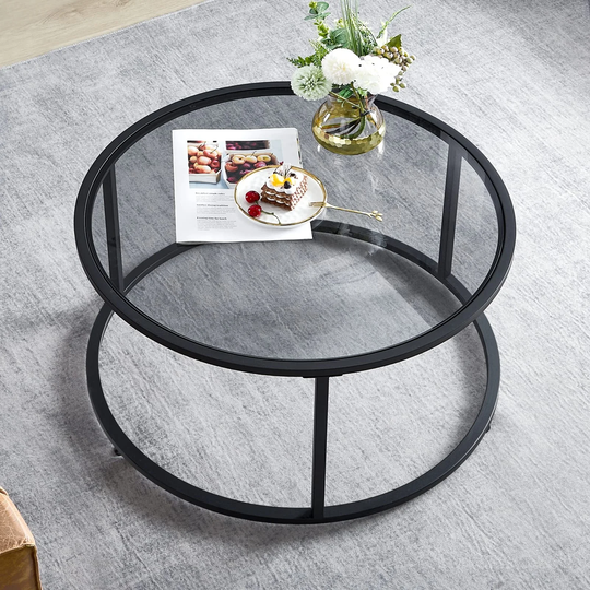 Round Coffee Table Glass Coffee Tables for Small Space Simple Modern Center Table for Living Room Home Office