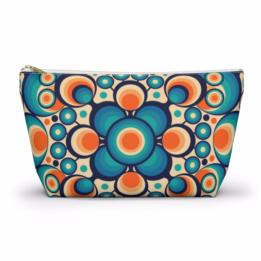 T Bottom Pouch Mid Century Modern, Accessory W T-Bottom, Makeup Bag For Women, Zipper Pencil Case, Groovy Bag, 1960S Accessories Blue
