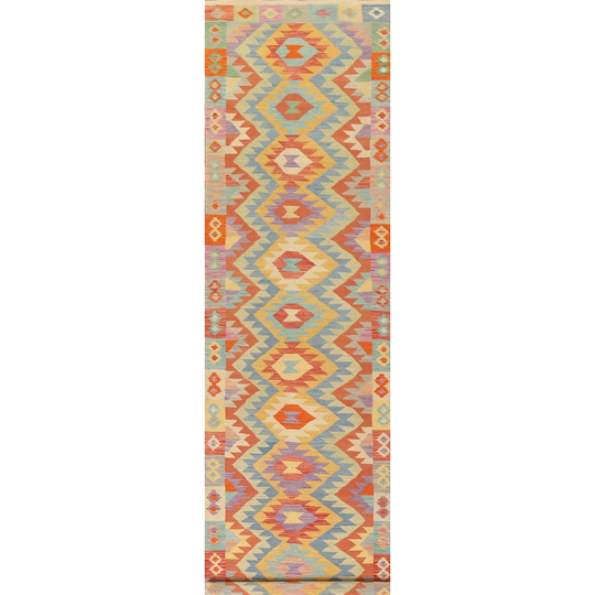 Southwestern Kilim Runner Rug Flat-weave Colorful Oriental Wool Carpet - 3'1"x 16'6"