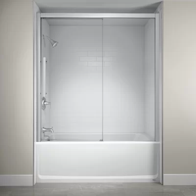 60" x 59" Single Sliding Semi-Frameless Tub Door with Soft-Close Technology