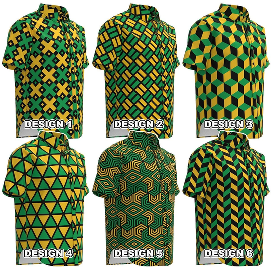 Jamaica Flag The Cross Black Green Gold Yellow Color Jamaican Inspired Short Sleeve Collar Button Shirt