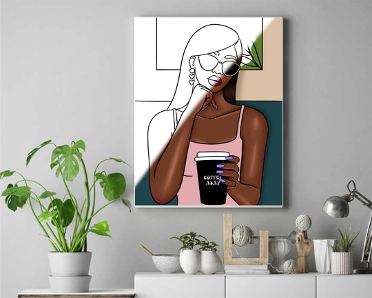 Coffee Asap Shop Pre Drawn Outline Diy Stretched Canvas Panel For Adults Teens Paint Party Lady Hats & Sip Wholesale Bulk