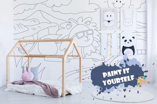 Lion Removable Coloring Wallpaper/Peel & Stick Coloring Wallpaper Paint It Yourself Series
