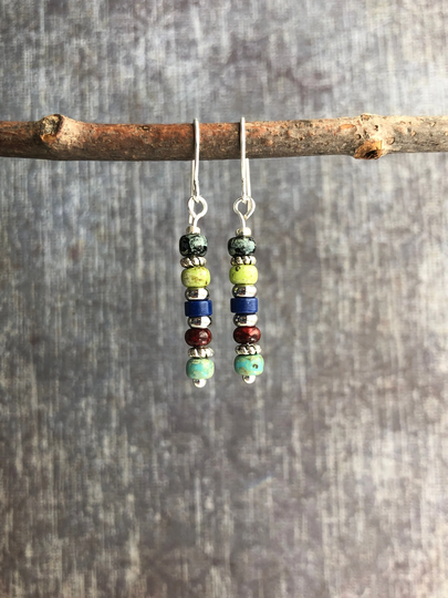 Boho Earrings/stack Colorful Dangle Silver Beaded Hippie Gift For Her
