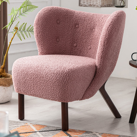 Modern Accent Chair Lambskin Sherpa Wingback Tufted Side Chair with Solid Wood Legs for Living Room, Reading Room or Bedroom