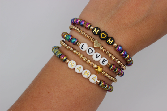 Mother's Day Gift Hematite Rainbow Multi Color Bracelet | Custom Word Bracelets Personalized Beaded Name