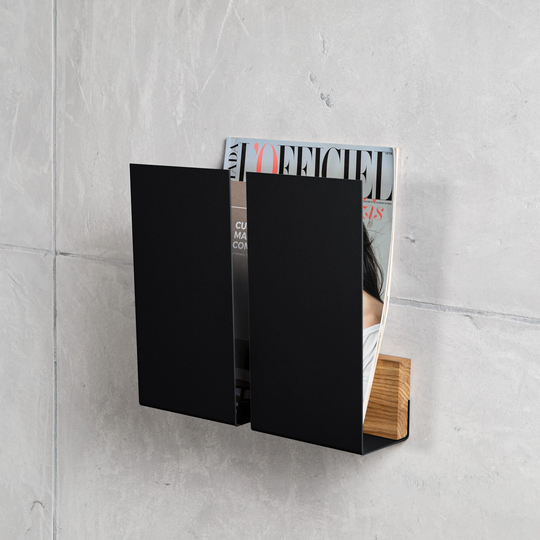 Modern Wood Wall Mounted Magazine Rack in Black, Grey Or Green. For Home Office, Mails Tablet Storage & A Home-Schooling Setup