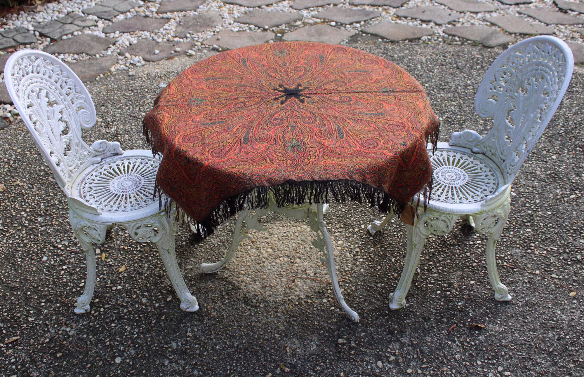 Vintage Paisley Woolen Table Topper, Double Sided, Handloom Kashmir-35" X 35"Inches-Free Shipping