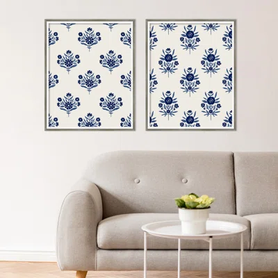 Indigo Bloom Pattern - 2 Piece Picture Frame Print Set on Paper