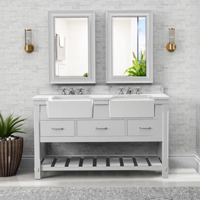 Austin 60" Solid Wood Bathroom Vanity with Carrara Marble Top, Double Basin