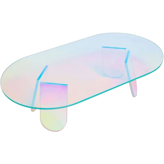 Acrylic Rainbow Color Coffee Table, Iridescent Glass End Table Round Side Table Modern Accent Table