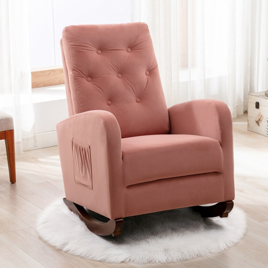 Modern High Back Rocking Chair Nursery Chair , Comfortable Rocker Fabric Padded Seat