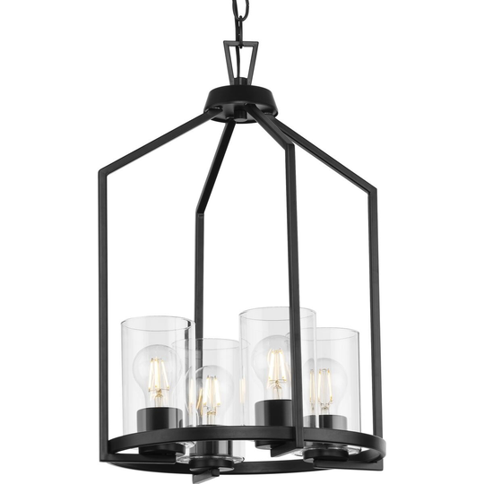 Goodwin Collection Four-Light Matte Black Modern Farmhouse Hall & Foyer Light - 14 in x 14 in x 20.5 in