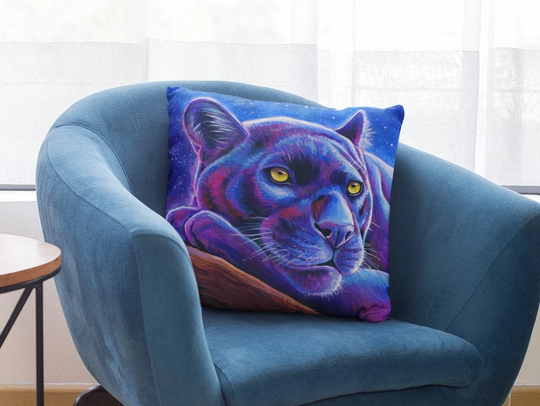 Colorful Starry Galaxy Rainbow Black Leopard Fantasy Art Square Throw Pillow