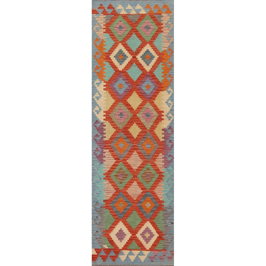Colorful Kilim Oriental Runner Rug Flat-weave Wool Carpet - 2'8"x 9'7"