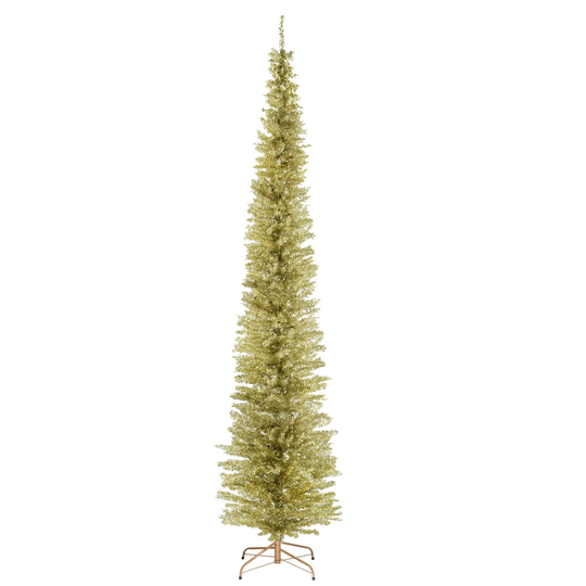 9' Pencil Champagne Gold Tinsel Artificial Christmas Tree - Unlit - 9 Foot