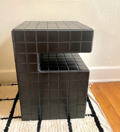 Tiled Accent Table Nightstand With Shelf
