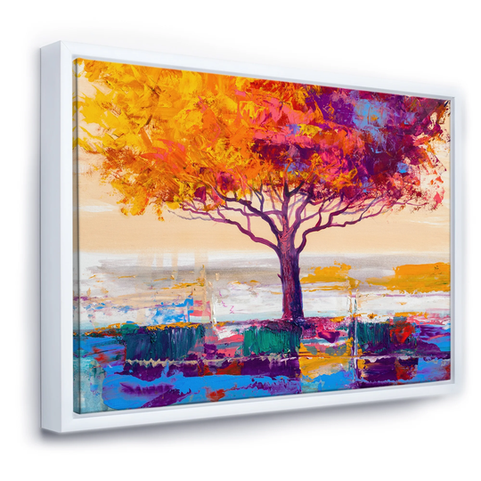 Designart 'Colorful Happy Trees During Sunsrise III' Farmhouse Framed Canvas Wall Art Print