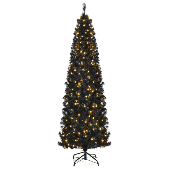 Costway 7ft Pre-lit PVC Christmas Pencil Tree Black w/ 350 LED Lights