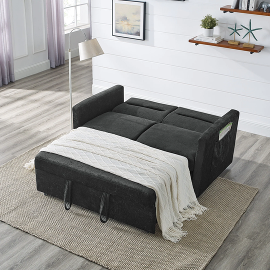 54.5"Loveseat Sofa Chenille Padded Seat Versatile Pull out Sleeper Sofa Bed with Casters
