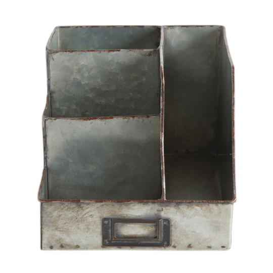 Metal Desk Organizer with 4 Compartments in Galvanized Finish