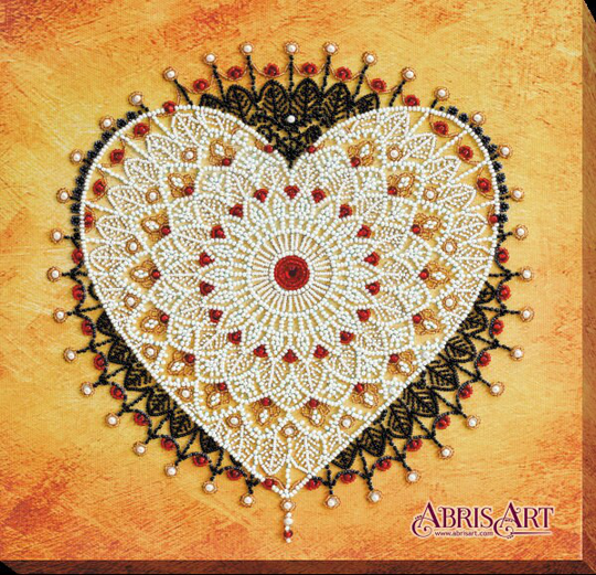 Diy Bead Embroidery Kit On Art Canvas "Lace Ligature - Heart Mandala" Size 10.6"×10.6" | 27×27 cm, Gift