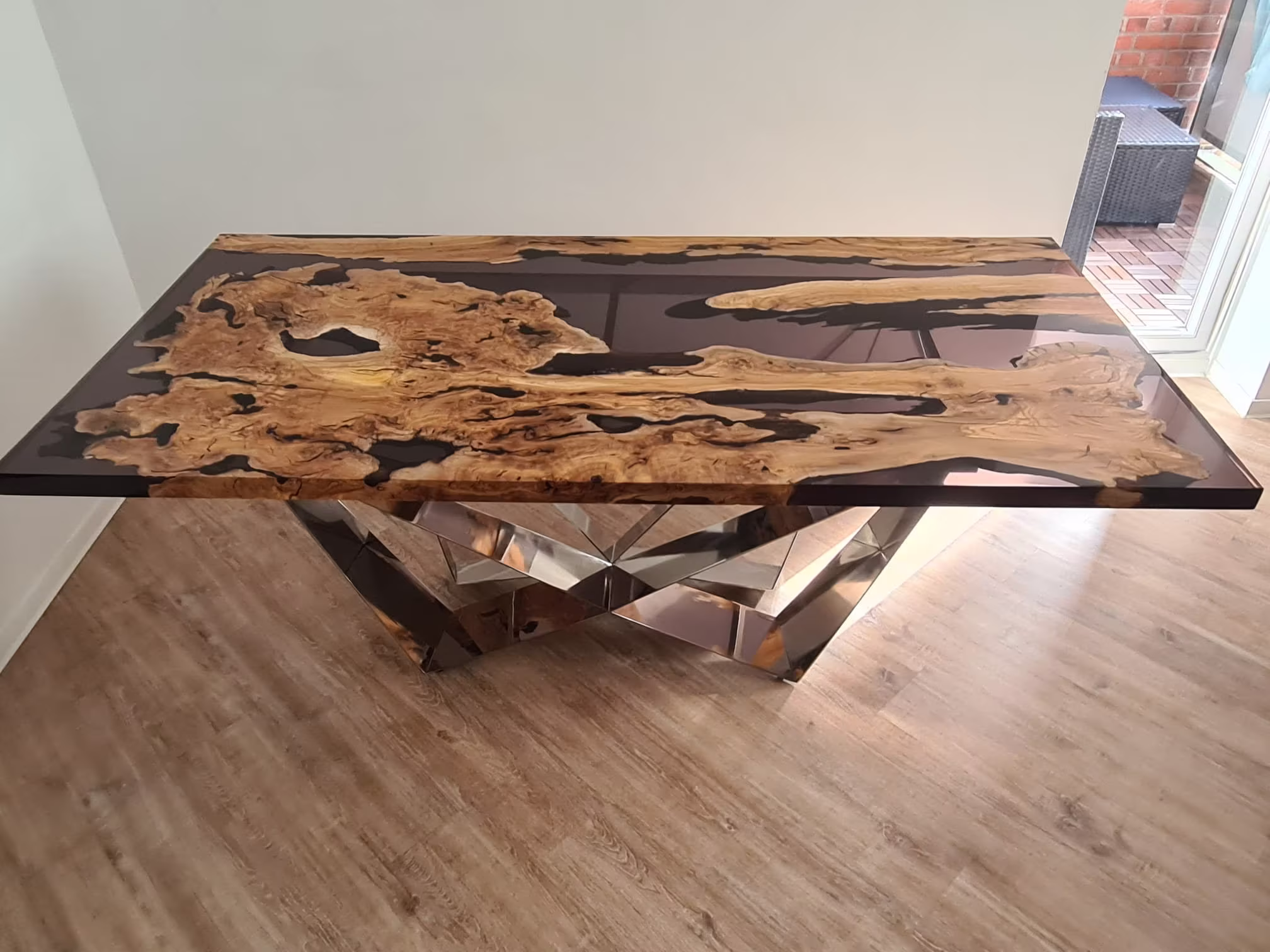 Olive Wood Epoxy Clear Dining Table - Resin River Natural