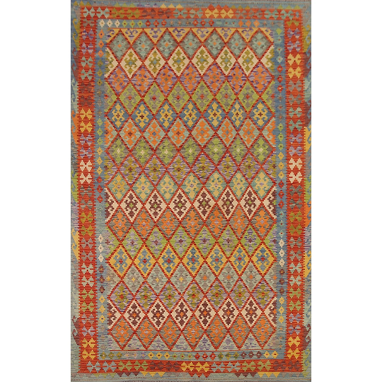 Geometric Kilim Multi-Color Reversible Area Rug Hand-woven Wool Carpet - 8'6"x 11'11"