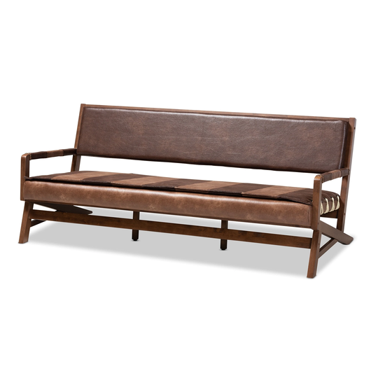 Baxton Studio Rustic Brown Faux Leather Sofa