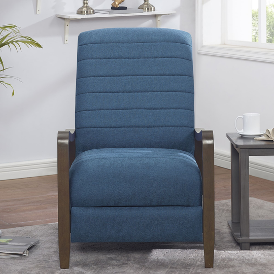 Recliner Chair Linen Fabric Push Back Arm Chair with Wooden Leg for Home Living Room Office Bedroom Adjustable Backrest