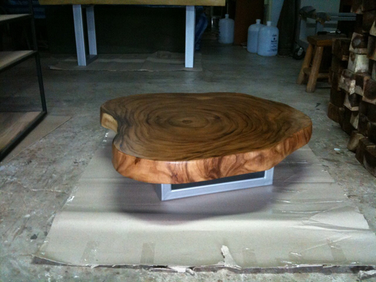 Live Edge Coffee Table 38" X 40" 17.5" Grade Aaa Reclaimed Thai Golden Acacia Wood Solid Cross Cut Slab Natural Shape Custom Made
