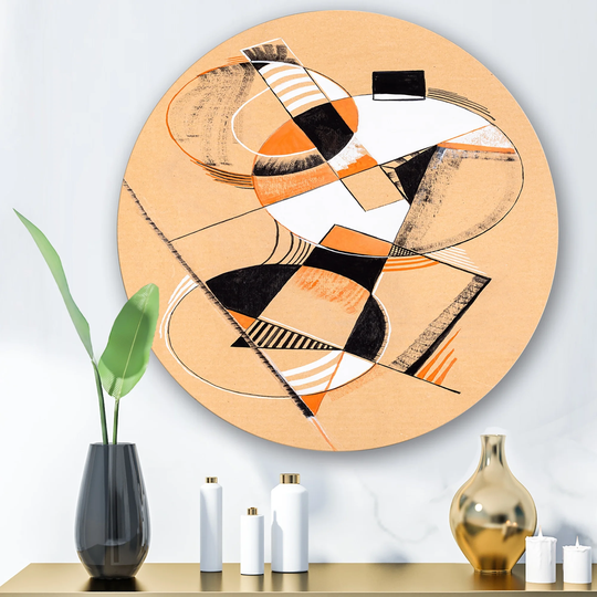 Designart 'Colored Geometric Abstract Compositions V' Modern Metal Circle Wall Art