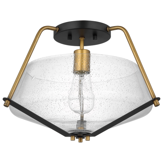 Starlight 1 Light Semi Flush Mount Medium Base 60 Watt Matte Black Finish Clear Seeded Glass
