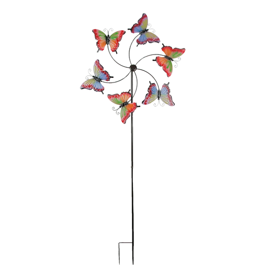 Colorful Embossed Metal Butterfly Garden Twirler Wind Spinner Stake 71 - 71 X 30.25 X 4.25 inches