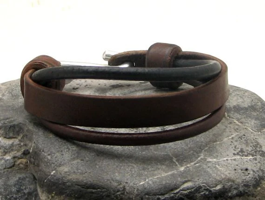 Men's Leather Bracelet Brown Cuff Men's With Metal Work "S" Clasp Boyfriend Gift For Valentine's Day
