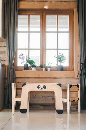Kids Table & Chair Set Panda, Activity Table, Weaning With Compartment, Blackboard Tabletop, Multi-Functional Playtime