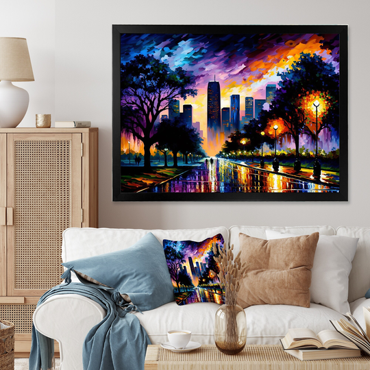 Designart 'Colorful Houston Texas' Cityscapes Framed Art Print
