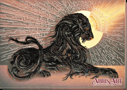 Diy Bead Embroidery Kit On Art Canvas "Black Lion - Black Diamond" Size 12.2"×18.9" | 31×48 cm, Gift | Abris