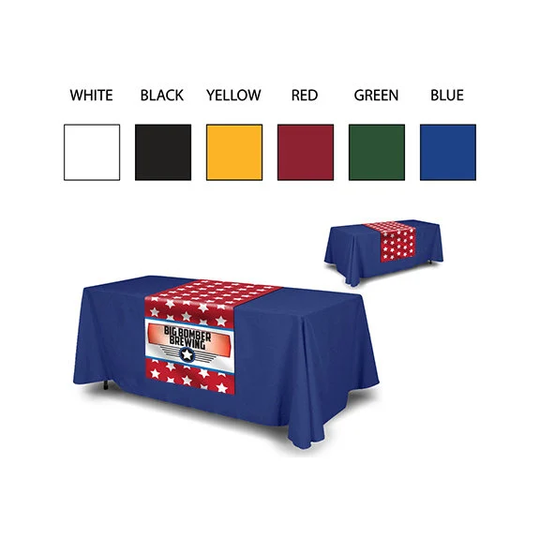 6-Foot Solid Color Table Throws in Assorted Colors With Personalized Shorter Runner & Cover, Tablecloth For Events, Shows, Festivals