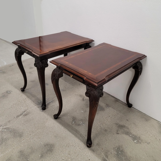 Pair Of Tall Georgian Style End Tables W Two Pull Out Trays On Each Table