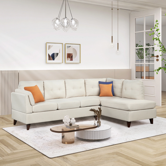 Linen Fabric Sofa with Chaise Lounge