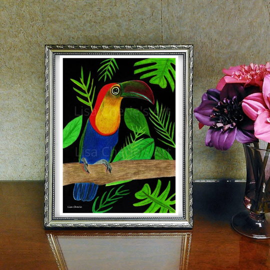 Toucan Drawing, Bird Art, Colourful Pencil Art, Rainforest Bird, Wall Home Decor, Watercolour Drawing