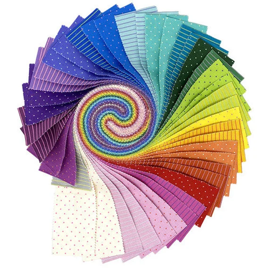 In Stock Jelly Roll - Tiny True Colors By Tula Pink Rainbow 42 Piece 2.5 Inch Strips Cotton Fabric