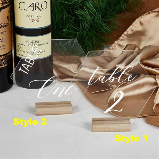 Set Of Script Acrylic Table Numbers, Wedding Numbers, Hexagon Numbers With Stand, Clear Numbers, Weddings Sign, Gift For Her