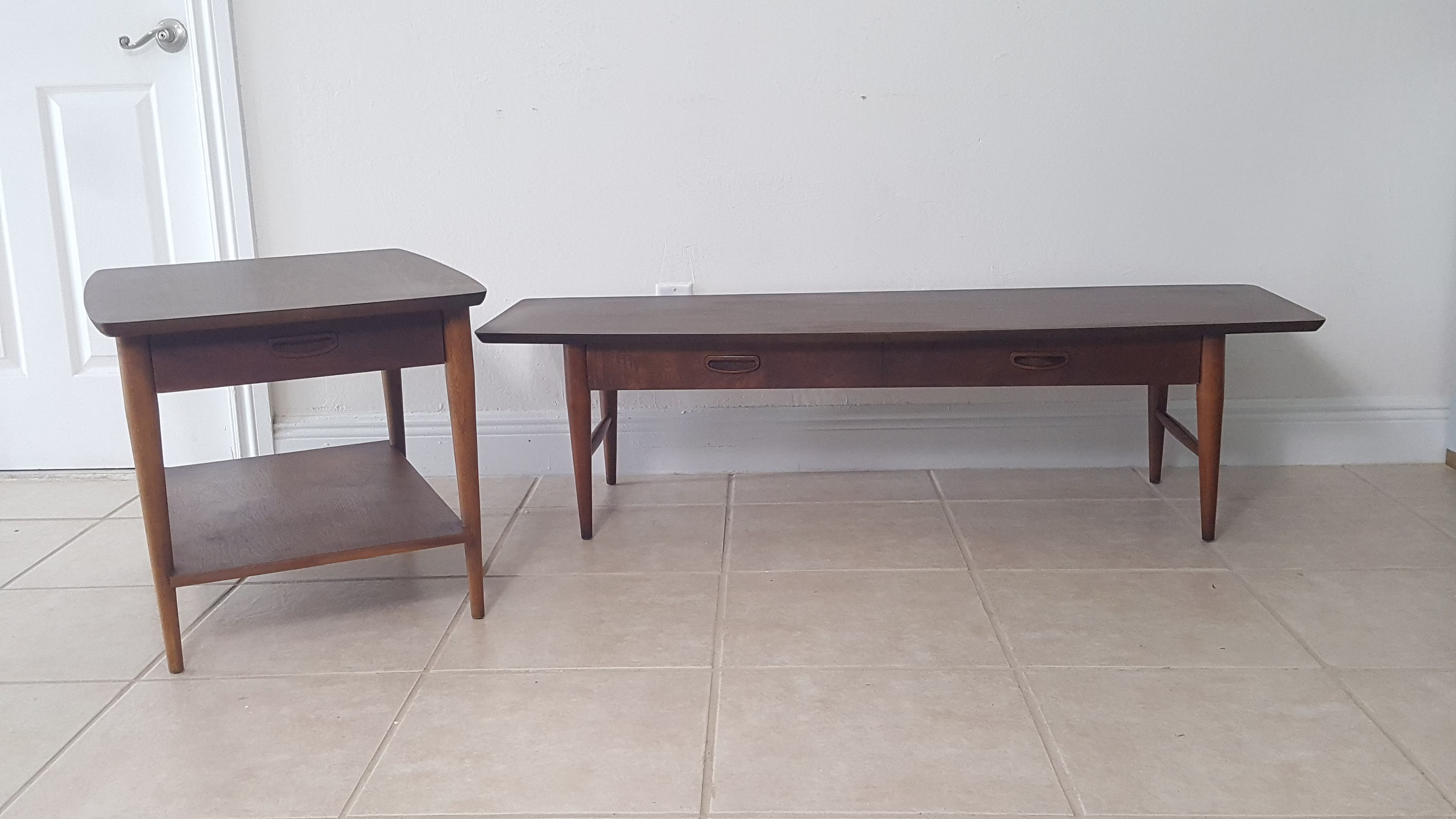 Mid Century Modern Coffee & End Table Set By Lane | Pair