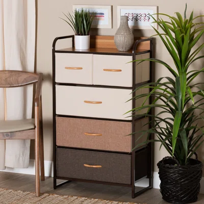 Briany Modern Multi-Colored Fabric Upholstered And Black Metak 5-Drawer Storage Cabinet