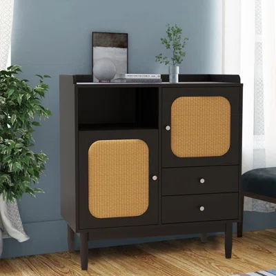 Cannizzo 31.5"W Modern Sideboard, Storage Cabinet with 2 Doors & 2 Drawers, Buffet Cabinet, Black