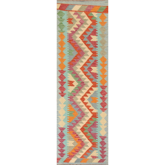 Colorful Kilim Oriental Runner Rug Flat-weave Wool Carpet - 2'7"x 9'8"